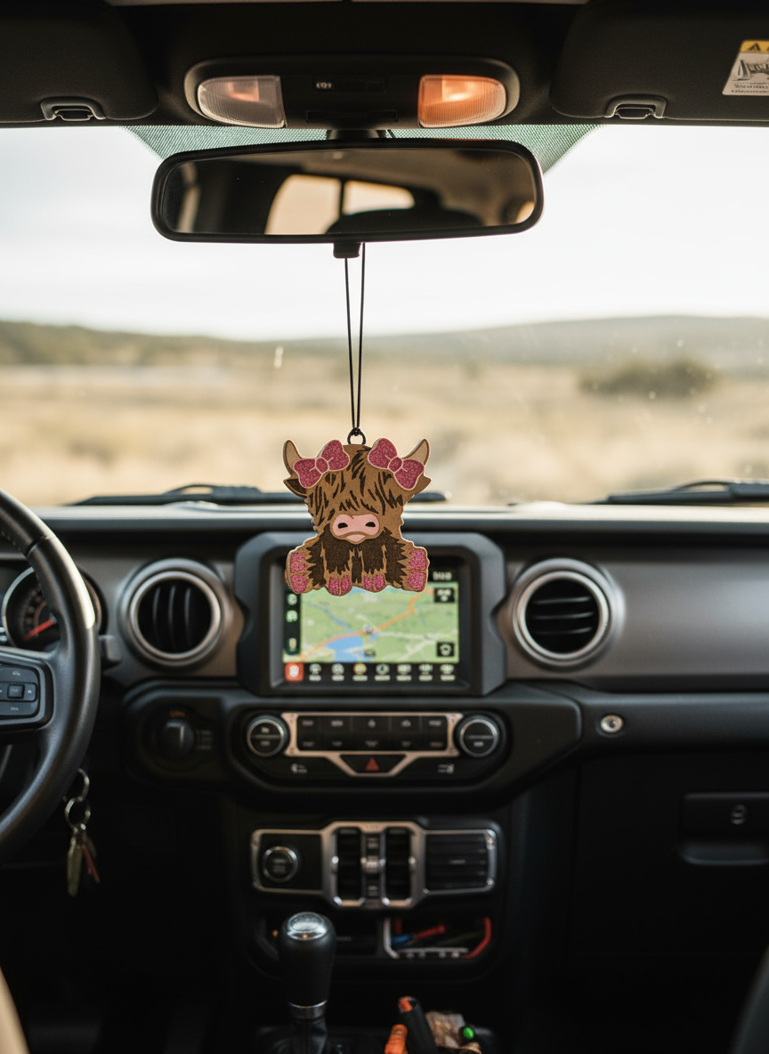 Highland Cow Freshie in Jeep